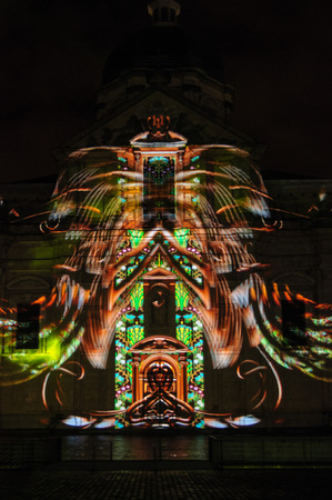 GHENT, BELGIUM - FEBRUARY 2, 2018. The Light festival in the city center of Ghent. The light festival is a famous festival in the inner city of Ghent, organized every three years.のeditorial素材