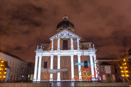GHENT, BELGIUM - FEBRUARY 2, 2018. The Light festival in the city center of Ghent. The light festival is a famous festival in the inner city of Ghent, organized every three years.のeditorial素材