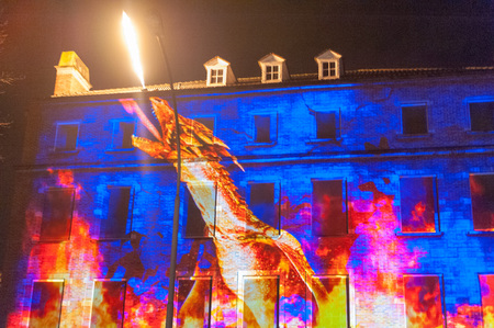GHENT, BELGIUM - FEBRUARY 2, 2018. The Light festival in the city center of Ghent. The light festival is a famous festival in the inner city of Ghent, organized every three years.のeditorial素材