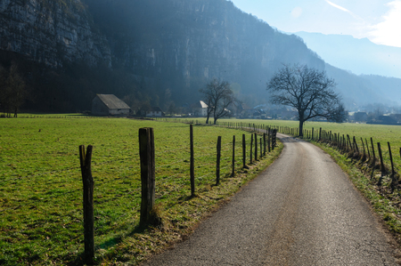 Landscape shot of the Savoy Area, Near Entre-deux-Guiers, in Souther France, on a clear Winter Afternoonの写真素材