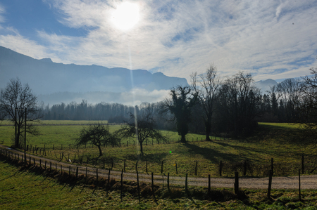 Landscape shot of the Savoy Area, Near Entre-deux-Guiers, in Souther France, on a clear Winter Afternoonの写真素材