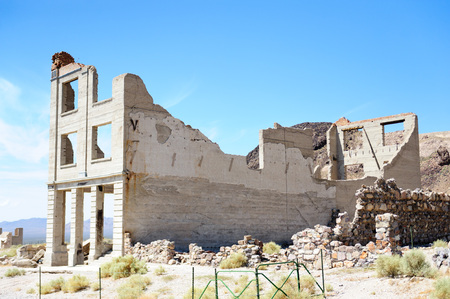 Ruins of the old Ghost town of Rhyolite, Nevada, on an early August morning.の写真素材
