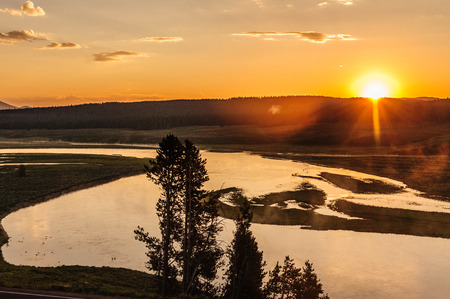 Sunrise at Hayden Valley, Yellowstone National Parkの写真素材