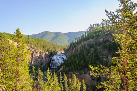 Overview of the Gibbon Falls, along the grand loop, in Yellowstone National Parkの写真素材