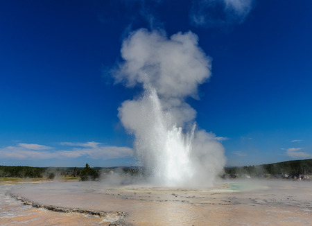 Eruption of the great Fountain Geyser in Yellowstone National Parkの写真素材