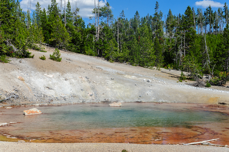 Steamin coming off a geyser in the Norris Geyser Basin in Yellowstone National Parkの写真素材