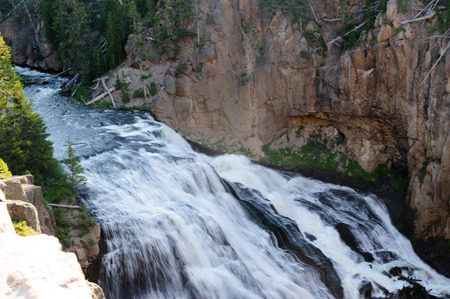 Overview of the Gibbon Falls, along the grand loop, in Yellowstone National Parkの写真素材