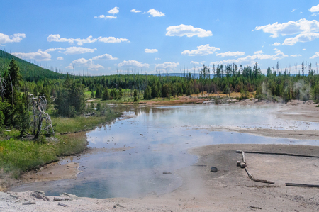 An overview of teh Norris Geyser Basin in Yellowstone National Parkの写真素材