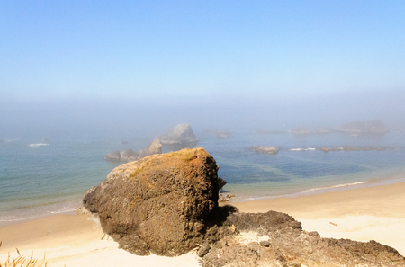 A mist covered beach, near Seal Rock, mid July in Oregon.の写真素材
