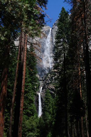 The upper yosemite falls on a bright summers day, early august. Yosemite National Park, Californiaの写真素材