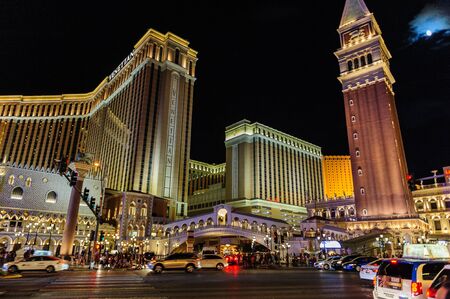 Las Vegas, NV. August, 03 2017. Night shot of The Venetian along the Las Vegas Strip. The strip is a popular tourist destination in the city of Las Vegas.のeditorial素材