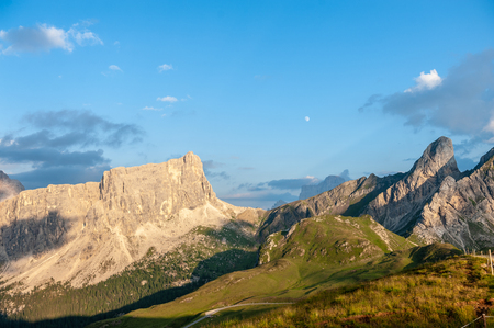Landscape shot at the Passo di Giau, in the the Italian Dolomites, during the Golden Hour.の写真素材