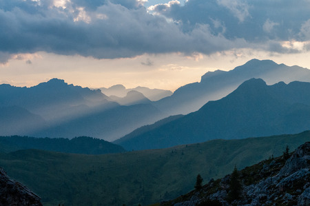 Landscape shot at the Passo di Giau, in the the Italian Dolomites, during the Golden Hour.の写真素材