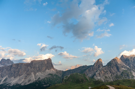 Landscape shot at the Passo di Giau, in the the Italian Dolomites, during the Golden Hour.の写真素材