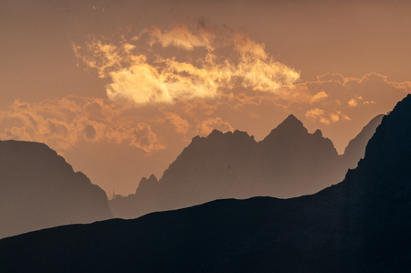 Landscape shot at the Passo di Giau, in the the Italian Dolomites, during the Golden Hour.の写真素材