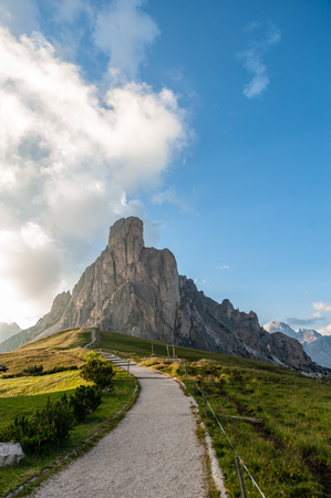 Impression of the Passo di Giau, in portrait orientation, during sunset.の写真素材