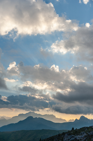 Landscape shot at the Passo di Giau, in the the Italian Dolomites, during the Golden Hour.の写真素材