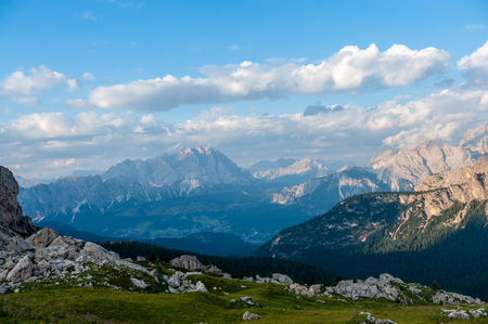 Landscape shot at the Passo di Giau, in the the Italian Dolomites, during the Golden Hour.の写真素材