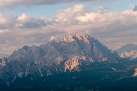Landscape shot at the Passo di Giau, in the the Italian Dolomites, during the Golden Hour.の写真素材