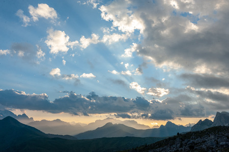 Landscape shot at the Passo di Giau, in the the Italian Dolomites, during the Golden Hour.の写真素材