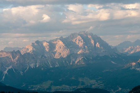 Landscape shot at the Passo di Giau, in the the Italian Dolomites, during the Golden Hour.の写真素材