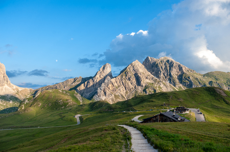 Landscape shot at the Passo di Giau, in the the Italian Dolomites, during the Golden Hour.の写真素材