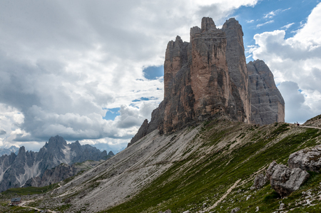 The Tre Cime di Lavaredo, the most famous peaks in the Italian Dolomites, on a summer afternoonの写真素材
