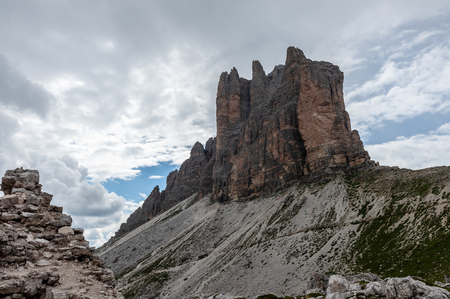 The Tre Cime di Lavaredo, the most famous peaks in the Italian Dolomites, on a summer afternoonの写真素材