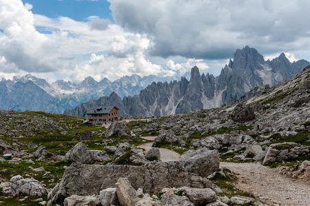 Rugged Mountain Ranges in Tre Cima Natural Park Area in the Italian Dolomites.の写真素材
