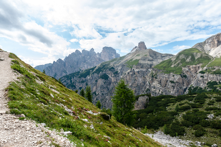Rugged Mountain Ranges in Tre Cima Natural Park Area in the Italian Dolomites.の写真素材