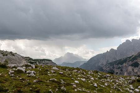 Rugged Mountain Ranges in Tre Cima Natural Park Area in the Italian Dolomites.の写真素材