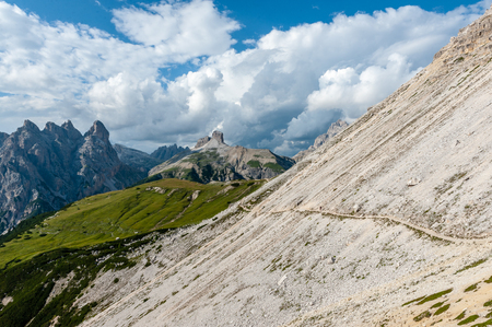 Rugged Mountain Ranges in Tre Cima Natural Park Area in the Italian Dolomites.の写真素材