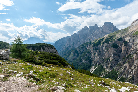 Rugged Mountain Ranges in Tre Cima Natural Park Area in the Italian Dolomites.の写真素材