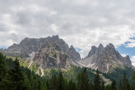Rugged Mountain Ranges in Tre Cima Natural Park Area in the Italian Dolomites.の写真素材