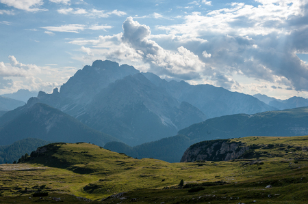 Rugged Mountain Ranges in Tre Cima Natural Park Area in the Italian Dolomites.の写真素材