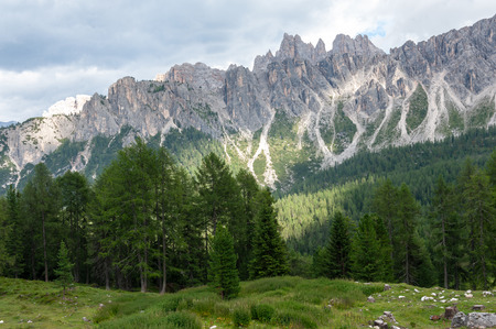 Mountain scene of the Italian Dolomites, near the Giau Pass, on a Summer Afternoon.の写真素材