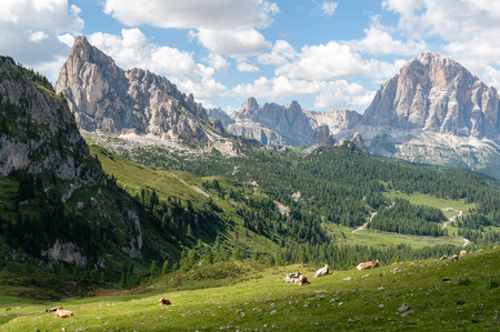Mountain Scenery of the Italian Dolomites on a summers Afternoonの写真素材