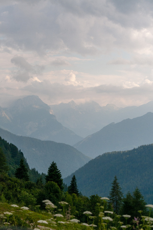 Mountain Scenery of the Italian Dolomites on a summers Afternoonの写真素材