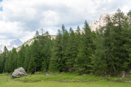 Mountain scene of the Italian Dolomites, near the Giau Pass, on a Summer Afternoon.の写真素材