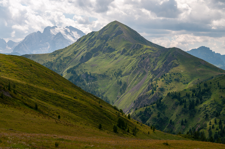 Impression of the Passo di Giau, in landscape orientation, on a summer afternoon.の写真素材