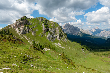 Mountain scene of the Italian Dolomites, near the Giau Pass, on a Summer Afternoon.の写真素材