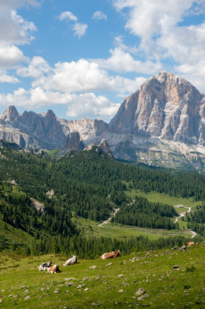 Mountain Scenery of the Italian Dolomites on a summers Afternoonの写真素材