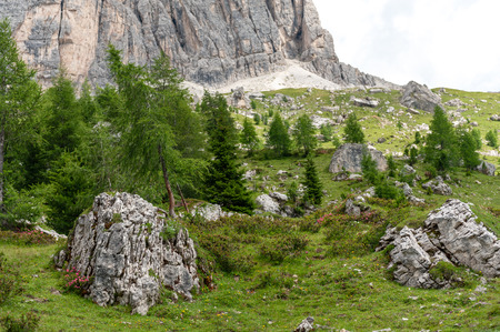 Mountain Scenery of the Italian Dolomites on a summers Afternoonの写真素材