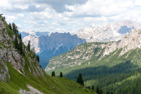 Mountain scene of the Italian Dolomites, near the Giau Pass, on a Summer Afternoon.の写真素材