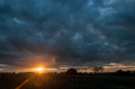 An early evening sunset in east flanders, belgiumの写真素材