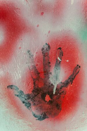 Hebron, Palestina. June 07, 2013. Grafitti depicting a hand print in the city center of Hebron.のeditorial素材