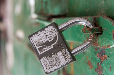 Hebron, Palestina. June 07, 2013. Close-up of a padlock on a door in the city center of ancient Hebron.のeditorial素材
