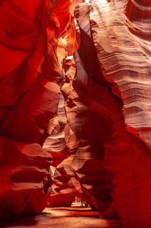 The Deep Red Canyon Walls of the Upper Antelope Canyon, near Page, Arizona.の写真素材