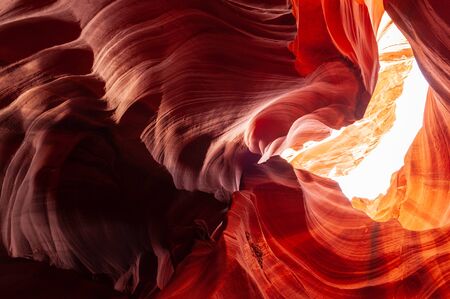 The Deep Red Canyon Walls of the Upper Antelope Canyon, near Page, Arizona.の写真素材