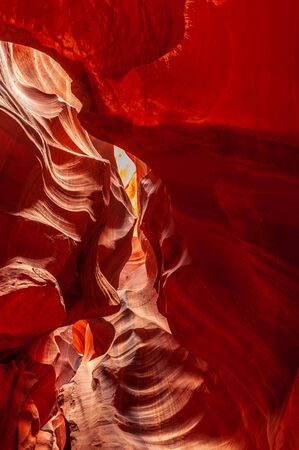 The Deep Red Canyon Walls of the Upper Antelope Canyon, near Page, Arizona.の写真素材